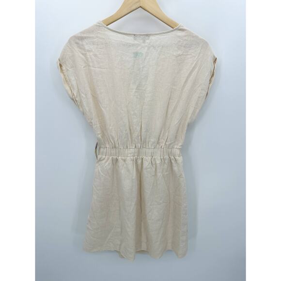 1.State Dress Women MEDIUM Cream Juneberry Linen Blend Short Cap Sleeve - Picture 2 of 10